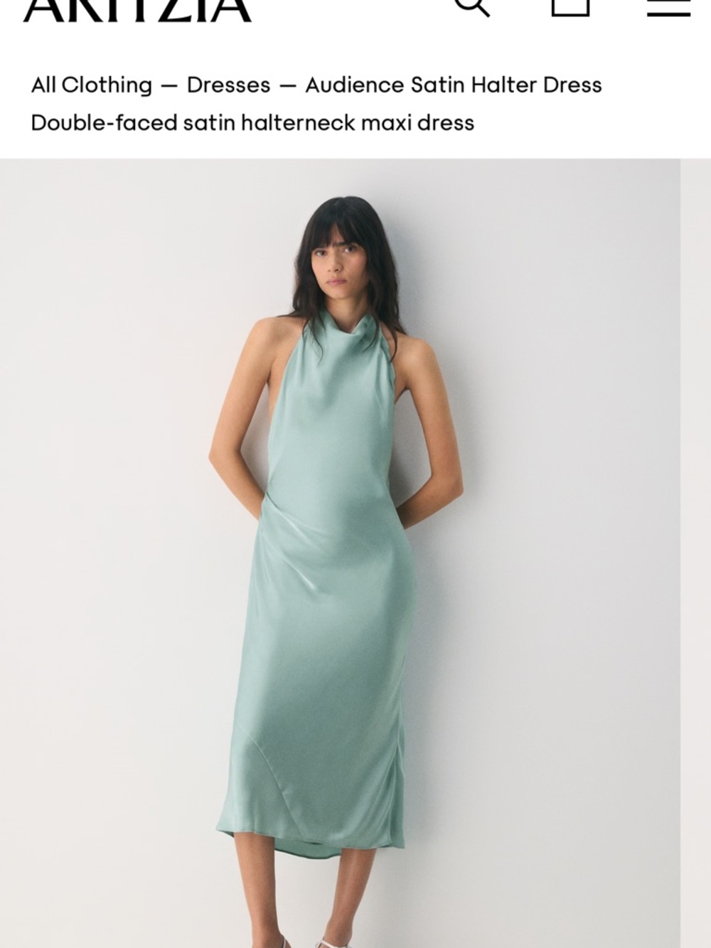 Aritzia Sage Satin Halter Maxi Dress